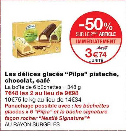 Les délices glacés "Pilpa" pistache, chocolat, café
