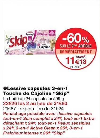 Lessive capsules 3-en-1 Touche de Cajoline "Skip"
