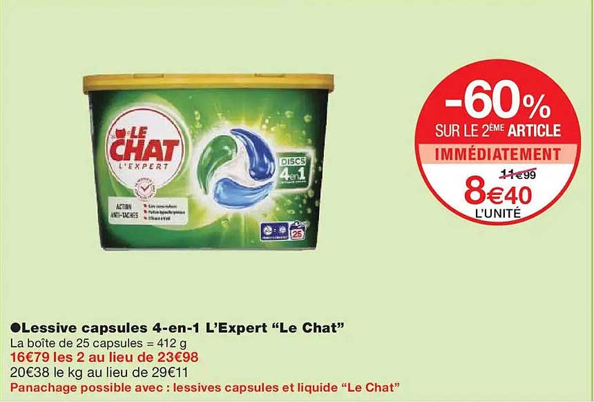 Lessive capsules 4-en-1 L’Expert “Le Chat”