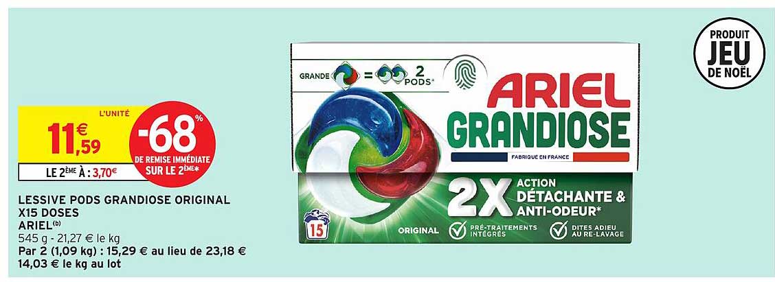 LESSIVE PODS GRANDIOSE ORIGINAL X15 DOSES ARIEL