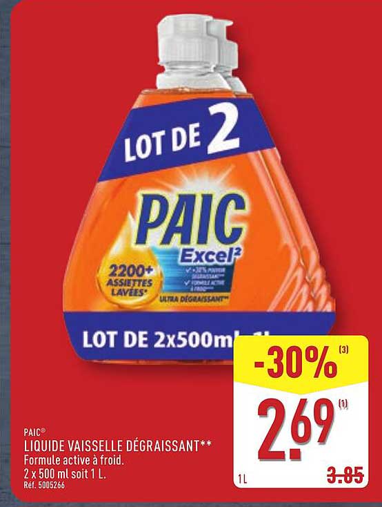 LIQUIDE VAISSELLE DÉGRASSANT PAIC®, LOT DE 2