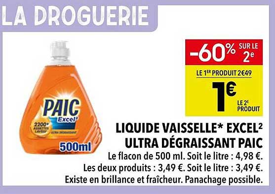 LIQUIDE VAISSELLE* EXCEL² ULTRA DÉGRASSANT PAIC