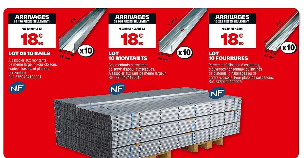 LOT DE 10 RAILS, LOT 10 MONTANTS, LOT 10 FOURRURES