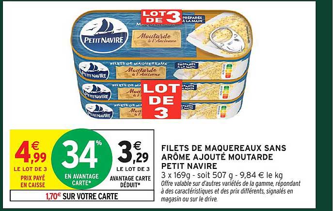 LOT DE 3 FILETS DE MAQUEREAUX SANS AROME AJOUTE MOUTARDE PETIT NAVIRE