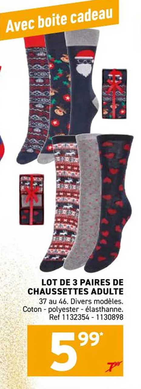 LOT DE 3 PAIRES DE CHAUSSETTES ADULTE