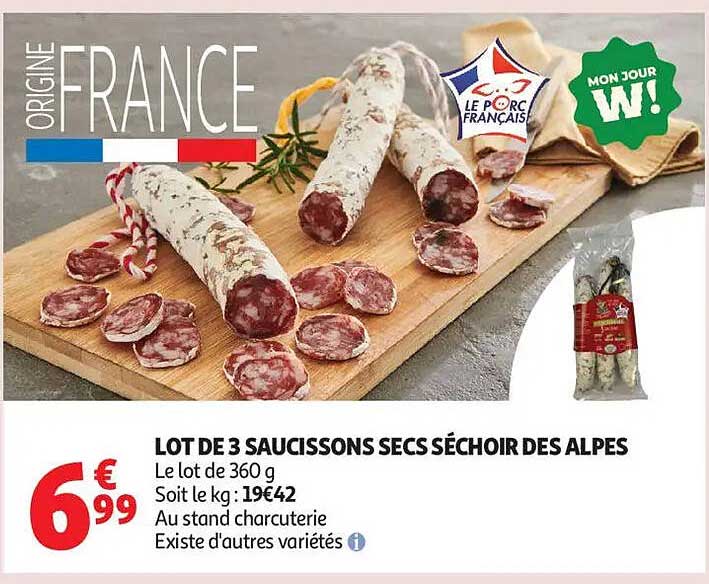 LOT DE 3 SAUCISSONS SECS SÉCHOIR DES ALPES