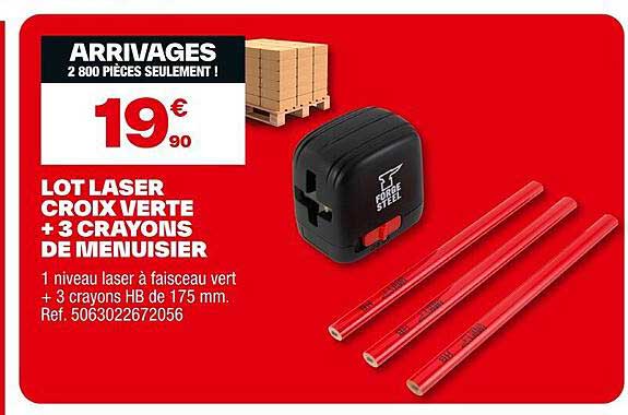LOT LASER CROIX VERTE + 3 CRAYONS DE MENUISIER