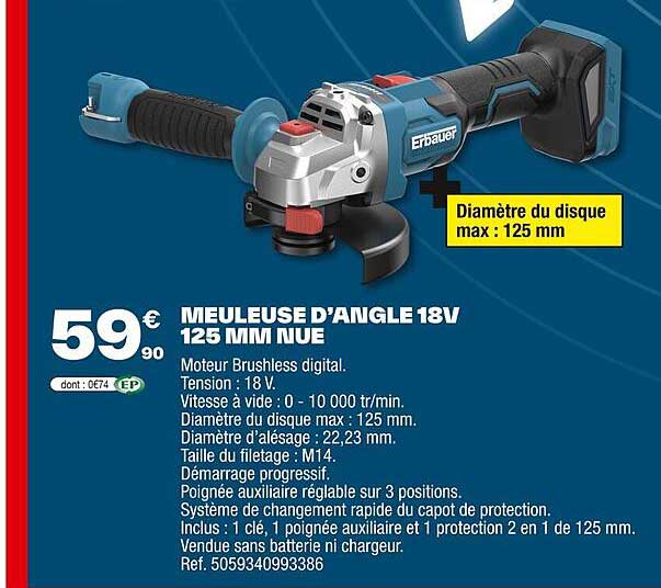 MEULEUSE D’ANGLE 18V 125 MM NUE