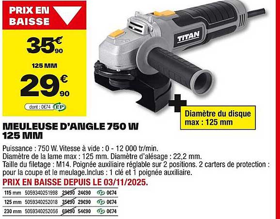 MEULEUSE D'ANGLE 750 W 125 MM