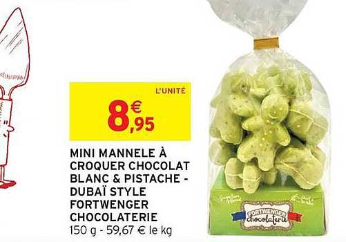 MINI MANNELE À CROQUER CHOCOLAT BLANC & PISTACHE - DUBAÏ STYLE FORTWENGER CHOCOLATERIE