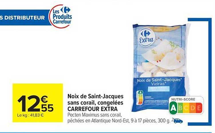 Noix de Saint-Jacques sans coral, congelées CARREFOUR EXTRA