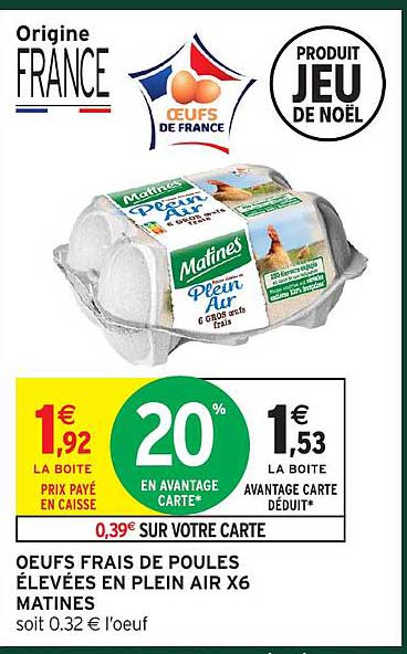 Œufs frais de poules élevées en plein air X6 Matines