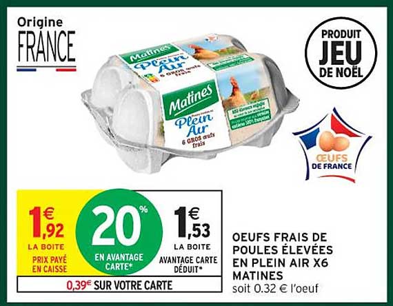 OUFS FRAIS DE POULES ÉLEVÉES EN PLEIN AIR X6 MATINES