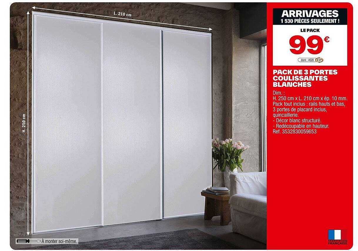 PACK DE 3 PORTES COULISSANTES BLANCHES
