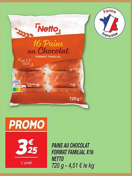 PAINS AU CHOCOLAT FORMAT FAMILIAL X16 NETTO