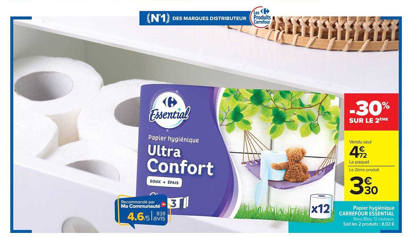 Papier hygiénique Carrefour Essential Ultra Confort