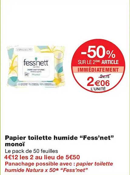 Papier toilette humide “Fess’net” monoï