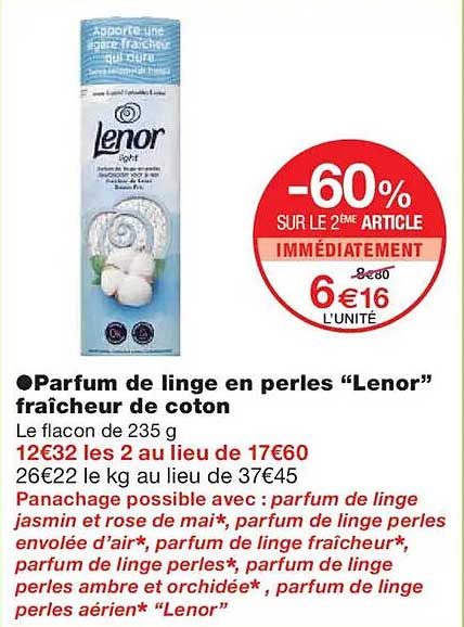 Parfum de linge en perles "Lenor" fraîcheur de coton