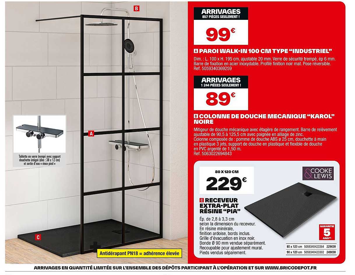 Paroi Walk-in 100 cm type “industriel” à 99€