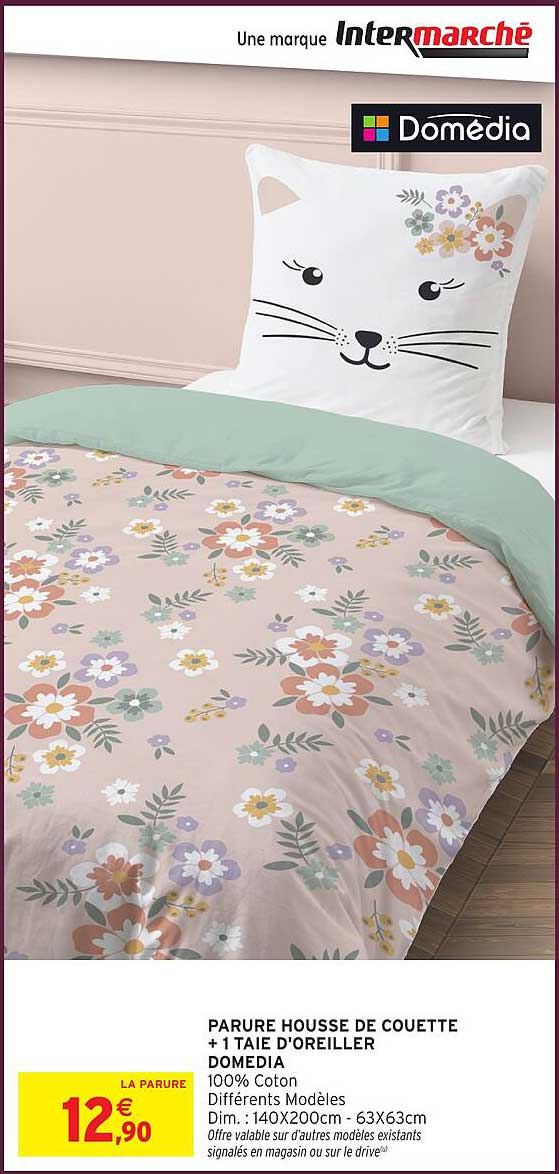 PARURE HOUSSE DE COUETTE + 1 TAIE D'OREILLER DOMÉDIA
