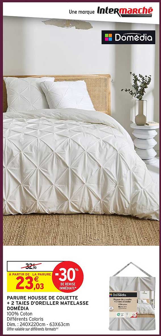 PARURE HOUSSE DE COUETTE + 2 TAIES D'OREILLER MATELASSE DOMÉDIA