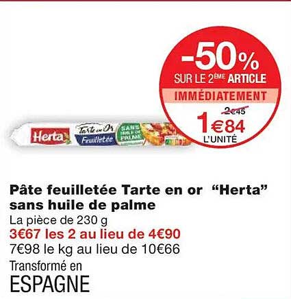 Pâte feuilletée Tarte en or "Herta" sans huile de palme