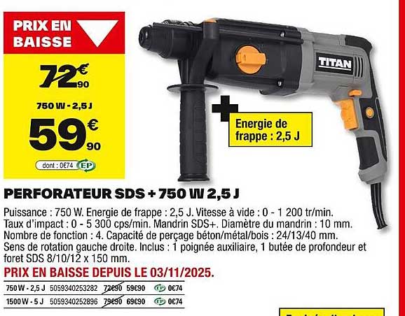 PERFORATEUR SDS + 750 W 2,5 J