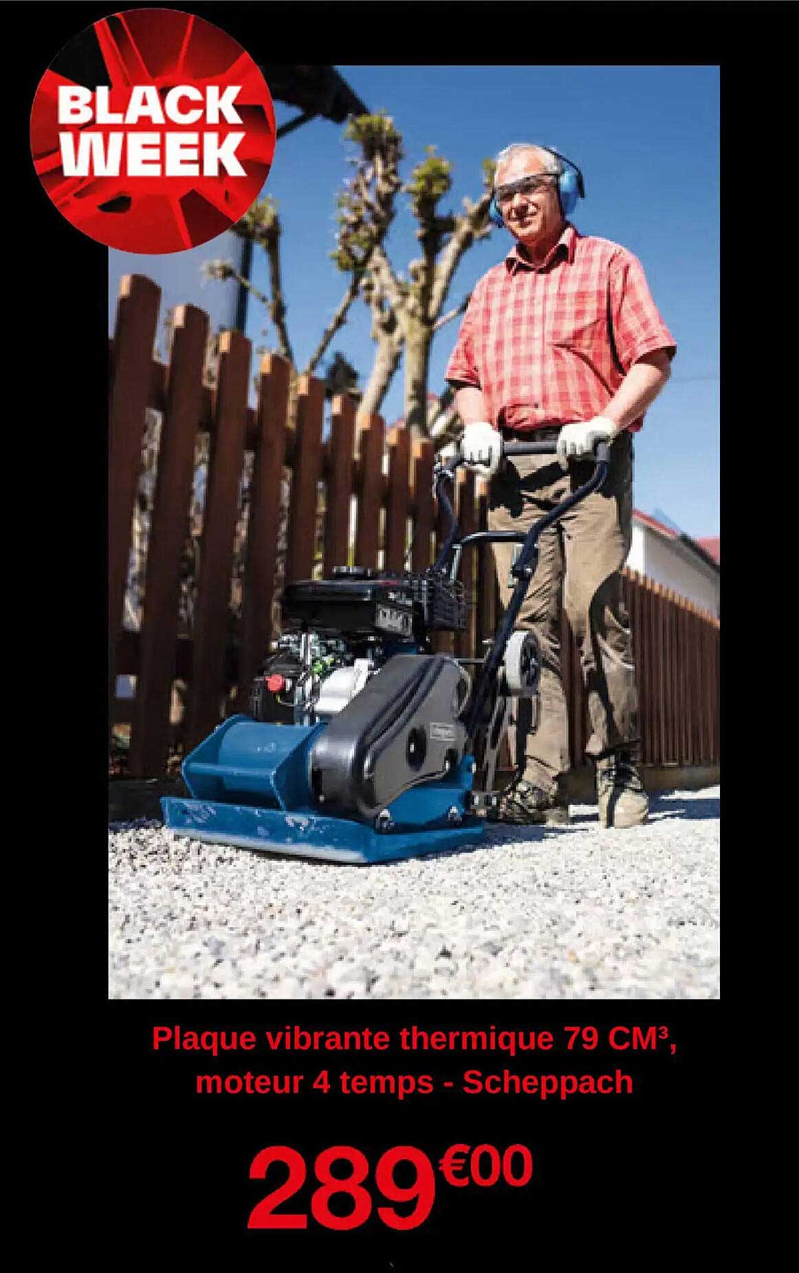 Plaque vibrante thermique 79 CM³, moteur 4 temps - Scheppach