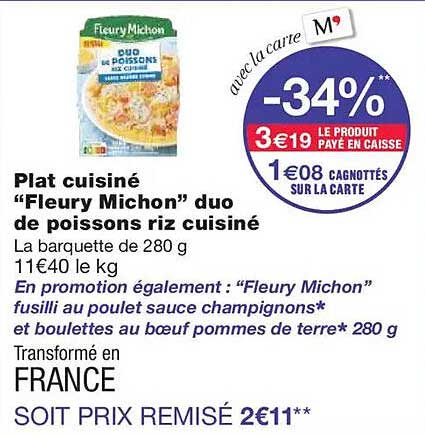 Plat cuisiné "Fleury Michon" duo de poissons riz cuisiné