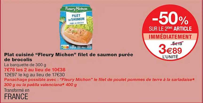 Plat cuisiné “Fleury Michon” filet de saumon purée de brocolis