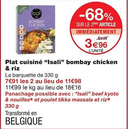 Plat cuisiné “Isali” bombay chicken & riz