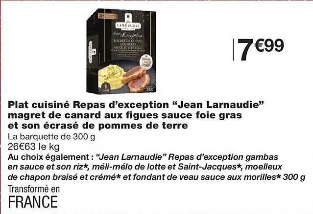 Plat cuisiné Repas d’exception “Jean Larnaudie” magret de canard aux figues sauce foie gras et son écrasé de pommes de terre