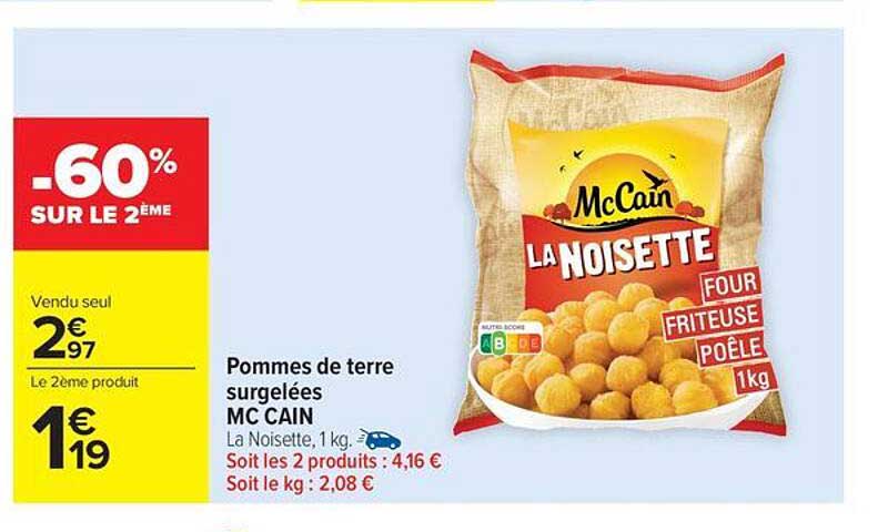Pommes de terre surgelées MC CAIN La Noisette, 1 kg