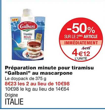 Préparation minute pour tiramisu “Galbani” au mascarpone