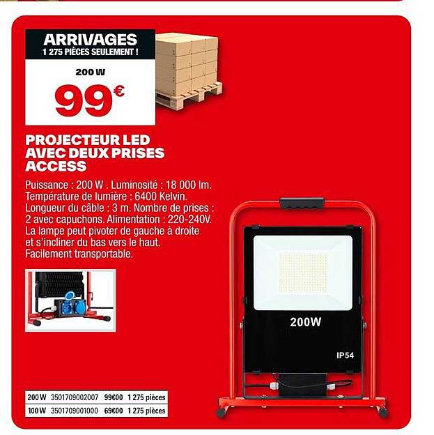 PROJECTEUR LED AVEC DEUX PRISES ACCESS