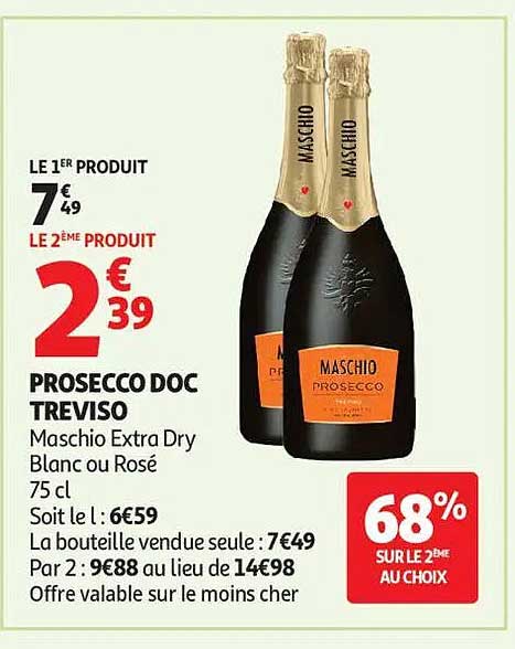 PROSECCO DOC TREVISO Maschio Extra Dry Blanc ou Rosé 75 cl