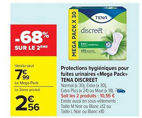 Protections hygiéniqes pour fuites urinaires «Mega Pack» TENA DISCREET