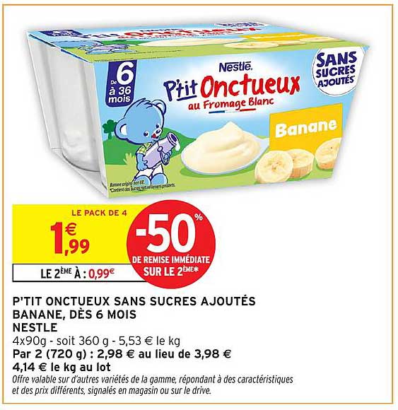 P'TIT ONCTUEUX SANS SUCRES AJOUTÉS BANANE, DÈS 6 MOIS