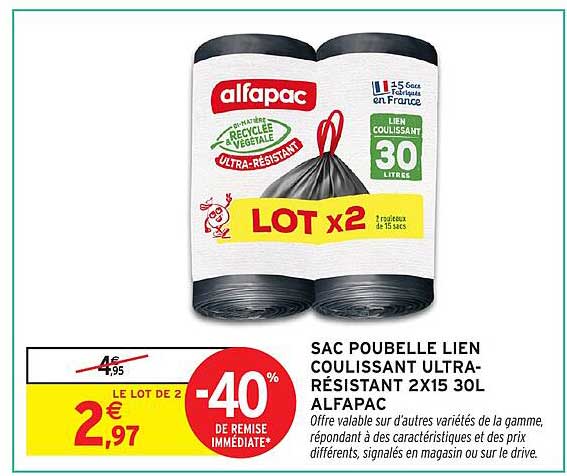 SAC POUBELLE LIEN COULISSANT ULTRA-RÉSISTANT 2X15 30L ALFAPAC