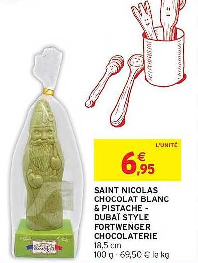 SAINT NICOLAS CHOCOLAT BLANC & PISTACHE - DUBAÏ STYLE FORTWENGER CHOCOLATERIE 18,5 cm