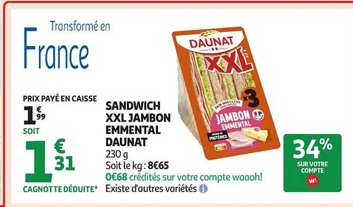 SANDWICH XXL JAMBON EMMENTAL DAUNAT
