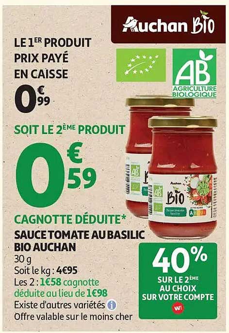 Sauce Tomate au Basilic Bio Auchan
