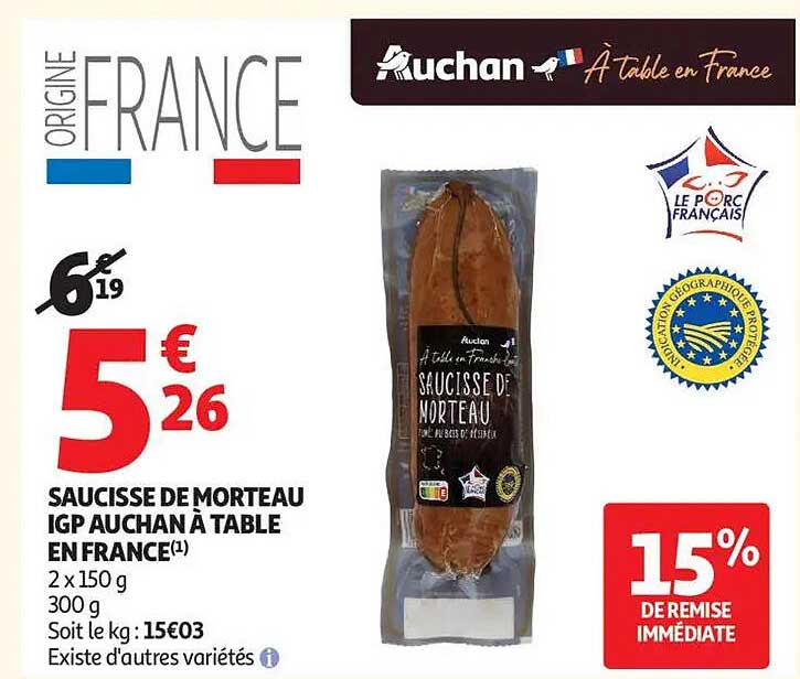 SAUCISSE DE MORTEAU IGP AUCHAN À TABLE EN FRANCE