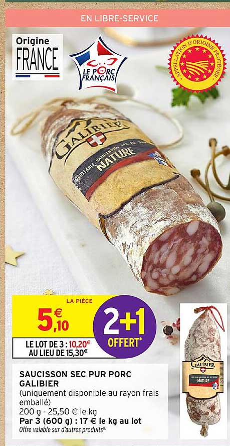 SAUCISSON SEC PUR PORC GALIBIER