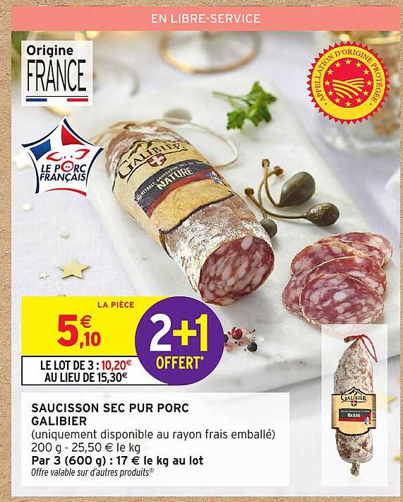 SAUCISSON SEC PUR PORC GALIBIER