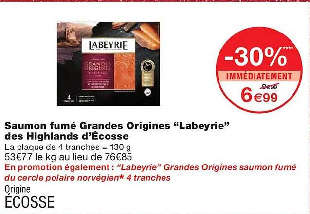 Saumon fumé Grandes Origines “Labeyrie” des Highlands d’Écosse