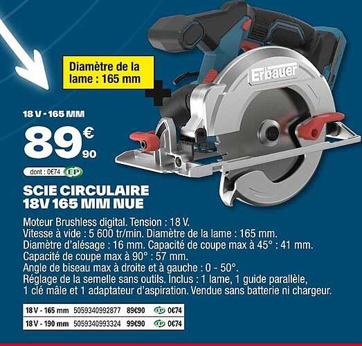SCIE CIRCULAIRE 18V 165 MM NUE