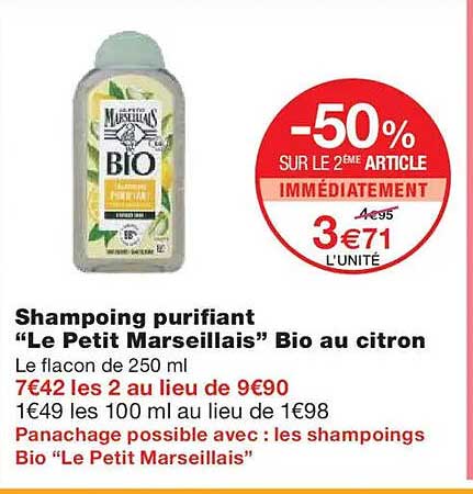 Shampoing purifiant "Le Petit Marseillais" Bio au citron