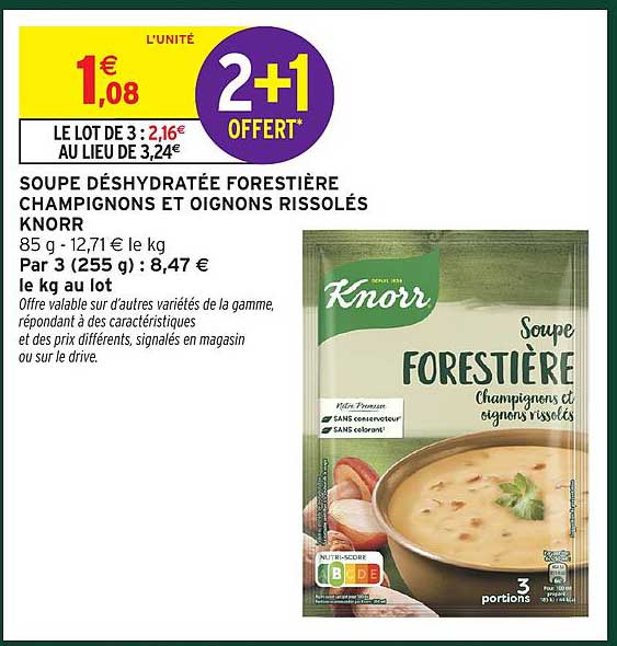 SOUP DE DÉSHYDRATÉE FORESTIÈRE CHAMPIGNONS ET OIGNONS RISSOLÉS KNORR