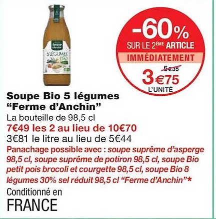 Soupe Bio 5 légumes "Ferme d'Anchin"
